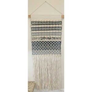 Bohemian Woven Wall Hanging Tassel Tapestry Home Wool Textile Art Decor 13”x 34”